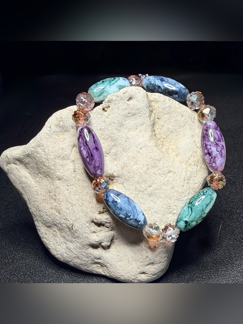 ✨Handmade✨Multicolor Beaded Stretch Bracelet with Turquoise, Purple & Blue Stone